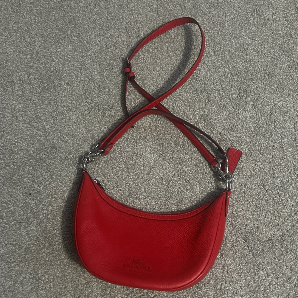 Coach Red Pebbled Leather Crescent Shoulder Bag - Picture 4 of 4